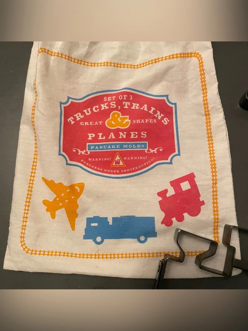 William Sonoma Truck, Train & Plane Pancake Molds with cloth Bag